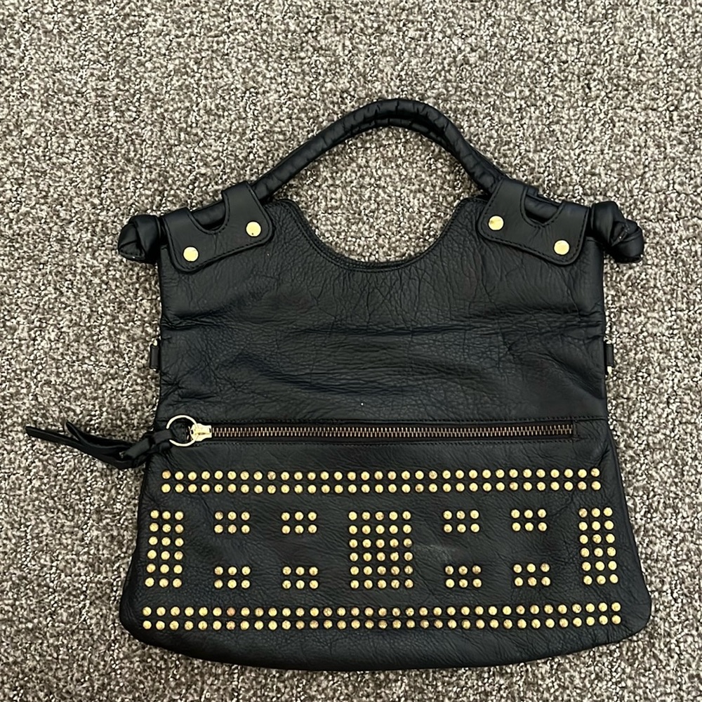 Luciana Verde black, foldable purse w/h two straps, good condition